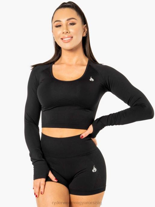 ruházat Ryderwear electra varrás nélküli hosszú ujjú crop felső fekete nők B48F1091