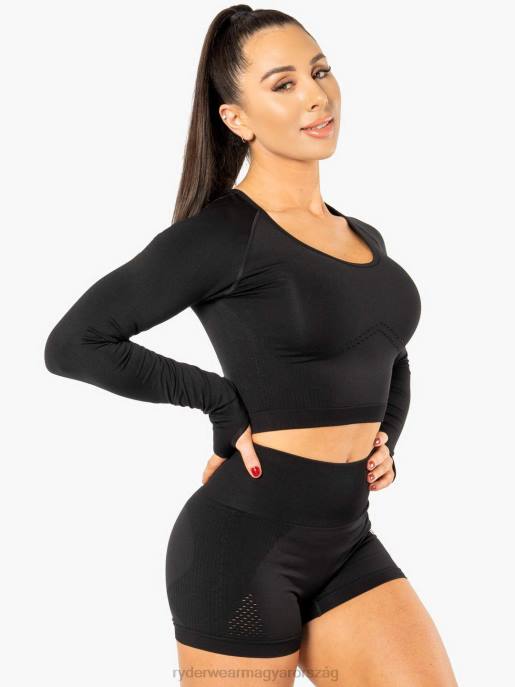 ruházat Ryderwear electra varrás nélküli hosszú ujjú crop felső fekete nők B48F1091