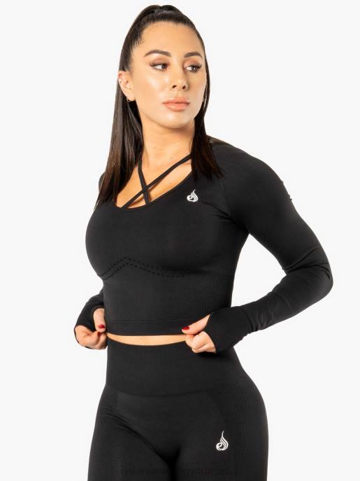 ruházat Ryderwear electra varrás nélküli hosszú ujjú crop felső fekete nők B48F1091