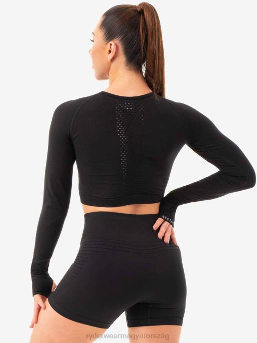 ruházat Ryderwear geo varrat nélküli hosszú ujjú crop top fekete nők B48F1079