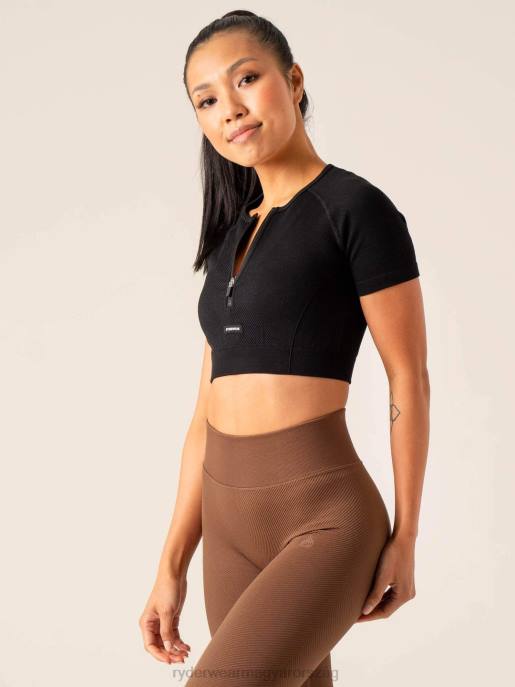 ruházat Ryderwear áramköri bordás varrat nélküli póló fekete nők B48F829