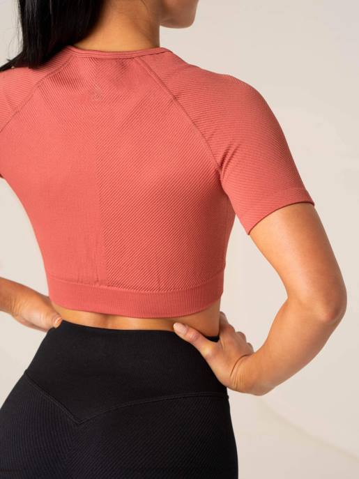 ruházat Ryderwear áramköri bordás varrat nélküli póló poros vörös nők B48F826