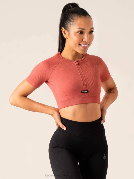 ruházat Ryderwear áramköri bordás varrat nélküli póló poros vörös nők B48F826