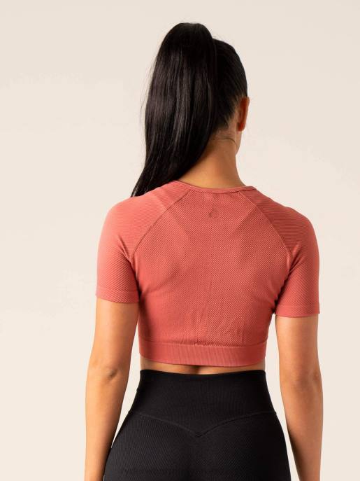 ruházat Ryderwear áramköri bordás varrat nélküli póló poros vörös nők B48F826