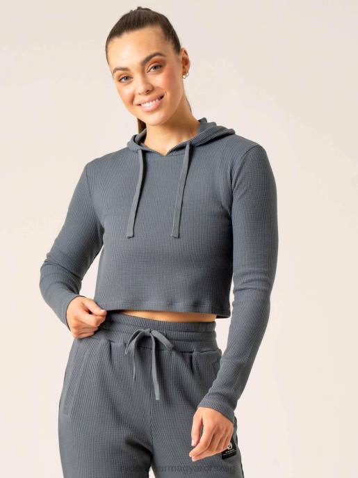 ruházat Ryderwear wwaffle lounge kapucnis pulcsi acél kék nők B48F786