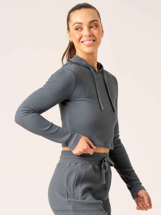 ruházat Ryderwear wwaffle lounge kapucnis pulcsi acél kék nők B48F786